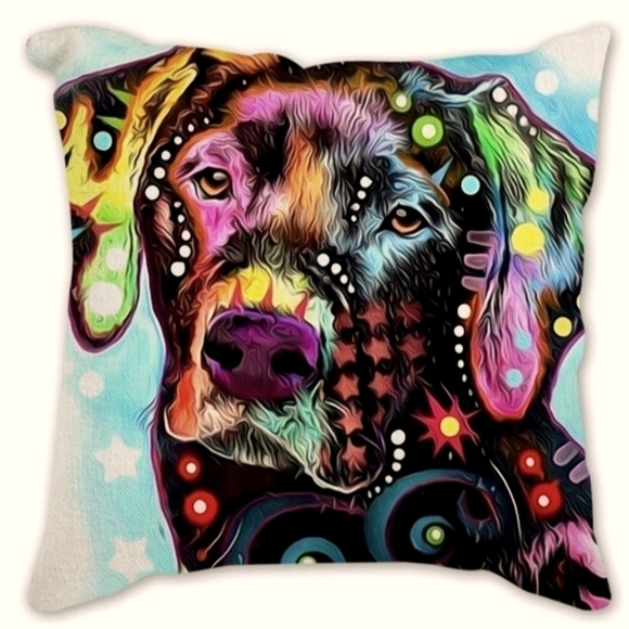 Black Labrador Dog 18" Square Decorative Vibrant Watercolor Throw Pillow Cover - Picture 1 of 5